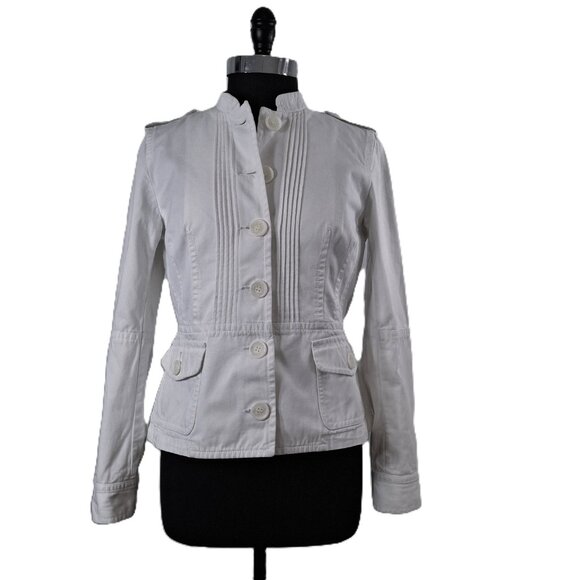 Tara Jarmon Womens White Cotton Military Style Jacket Sz 44 (M) Mandarin Collar - Picture 1 of 15